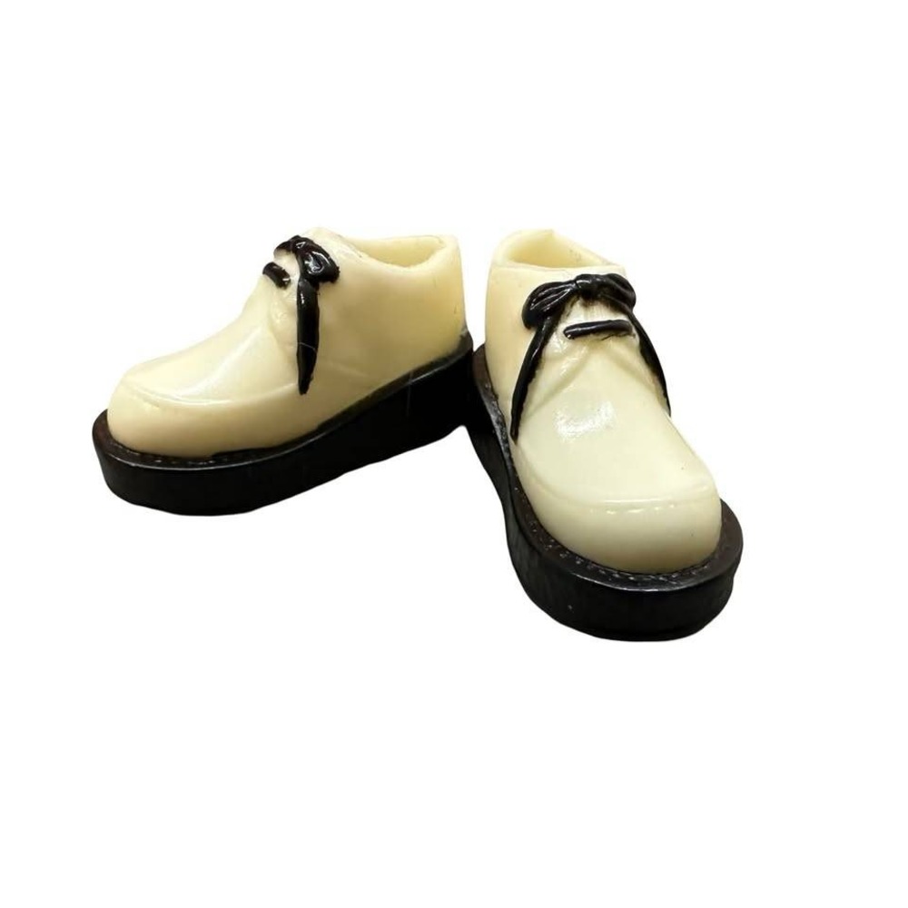 Vintage Cream Doll Shoes Black Laces Soles Pair